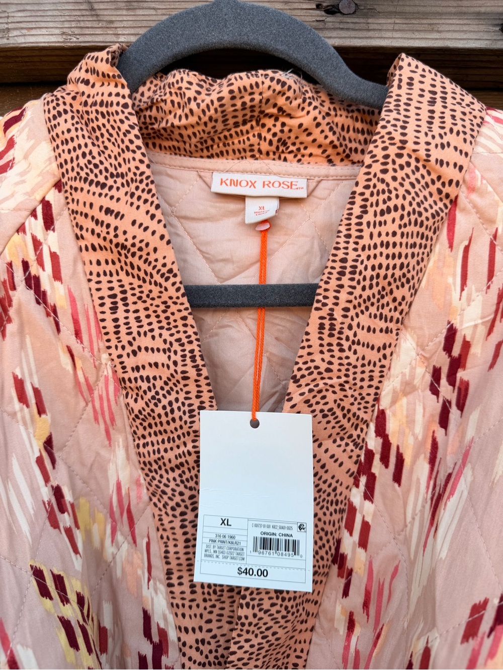 Knox Rose Pink Patterned Open-Front Cardigan with Coral & Burgundy Accents - Picture 4 of 5